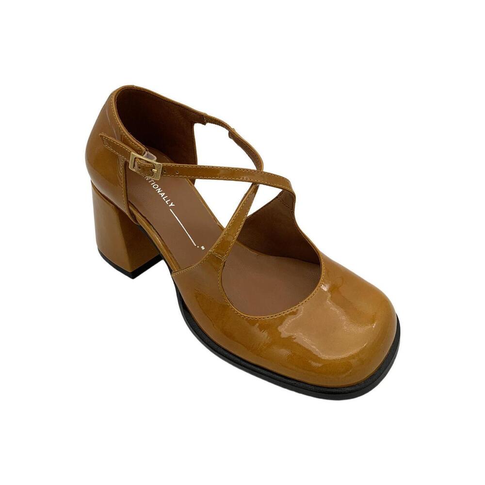 Intentionally Blank Women's Leather Cross Strap Pumps Honey - Medium